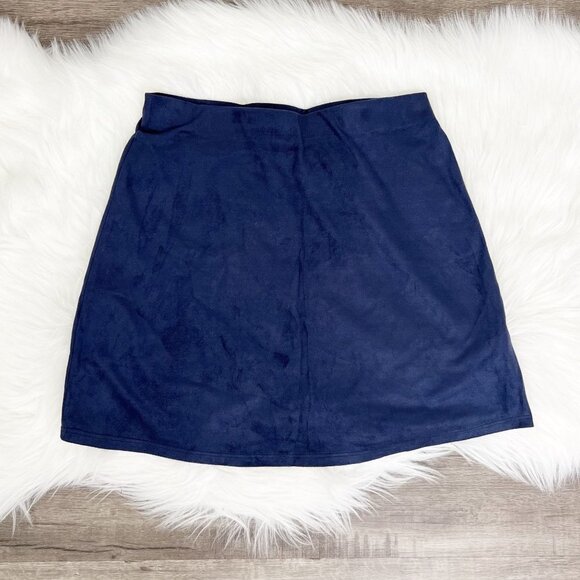 Luxe USA Dresses & Skirts - Luxe USA Navy Blue Faux Suede Mini Skirt Pull On Elastic Waist Retro Y2K Medium